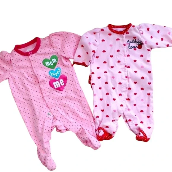 Circo Girls Pink polka Dot Mom Footie and Carters‎ Pink Heart Footie 3M
