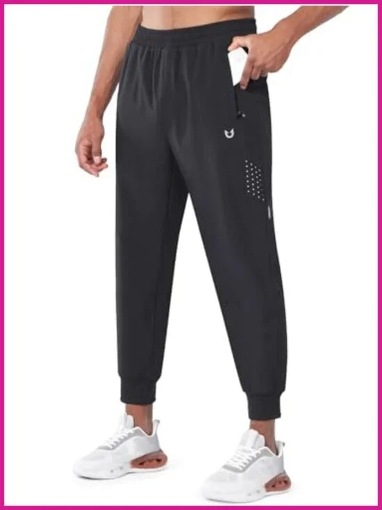 Men's Fleece Lined Joggers Winter Warm Sweatpants with Zipper Pockets