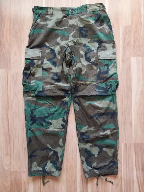 US Military Woodland Camouflage BDU Trousers Hot Weather Ripstop Sz Medium Short