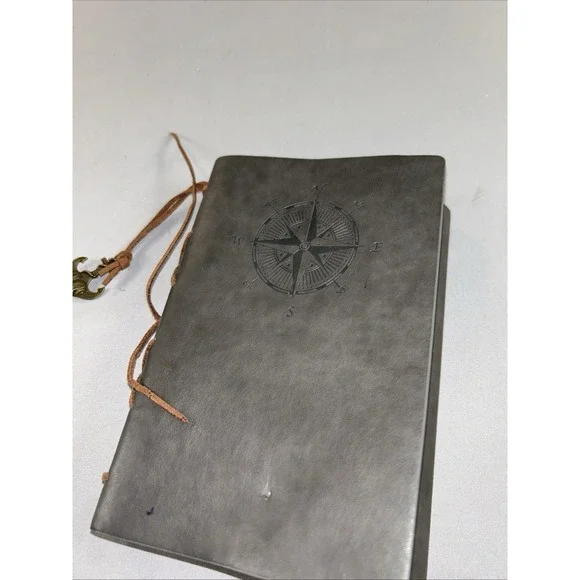 Leather Journal Refillable 6 Ring Binder Compass‎ Cover Anchor Charm Notebook