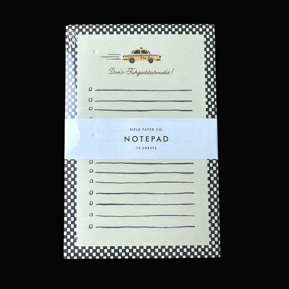 Rifle Paper Co NYC Taxi Notepad Dont Fuhgeddaboudit 75 Sheets Checkered Border