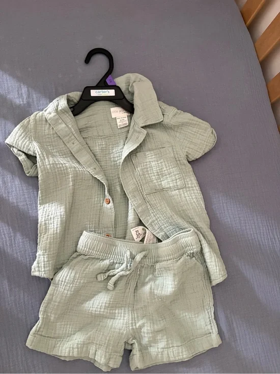 Carter's Light Sage Green Cotton Kids Pajama Set