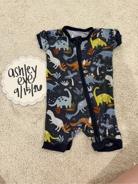 Little Sleepies Navy Dinosaur Zip Short-Sleeve One-Piece