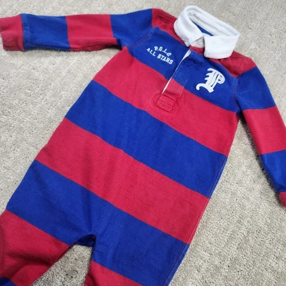 Ralph Lauren‎ Rugby Coverall Romper Kids 12 Months Polo All Stars Chunky Striped