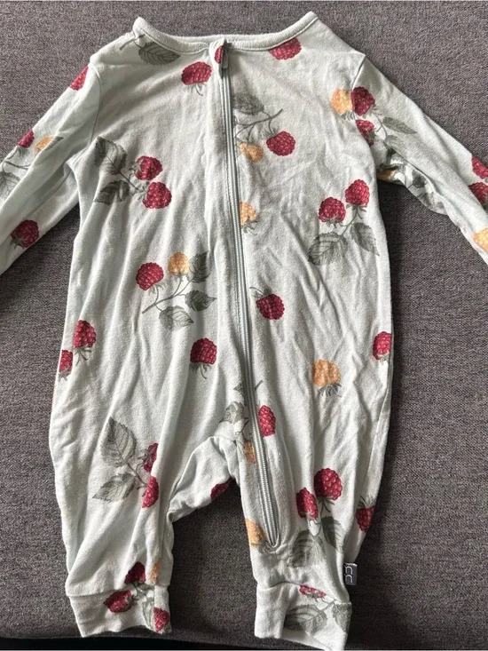 Kids Raspberry Print One-Piece Romper - Light Mint