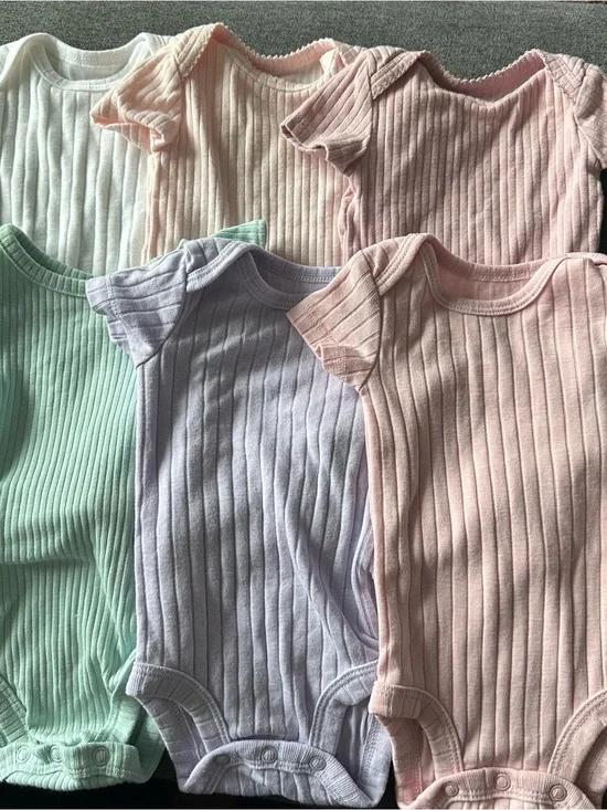 6 Baby Ribbed Short-Sleeve One-Piece Bodysuit - Pastel Multi-Pack