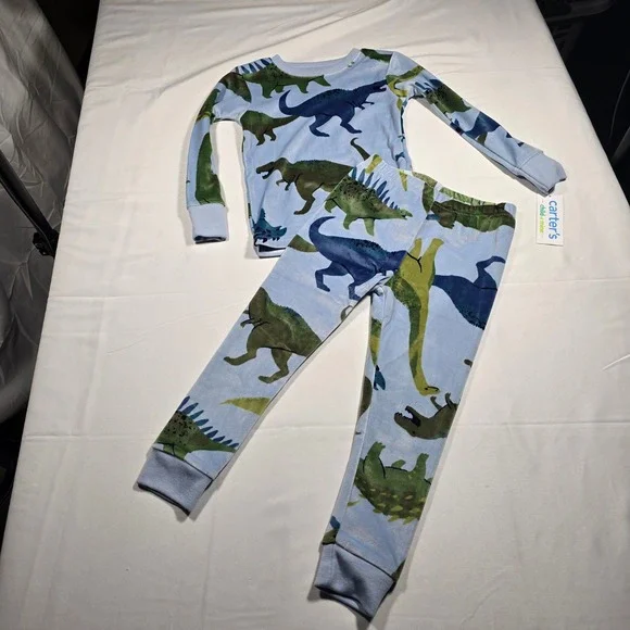 Carters 18mo Boys Blue Dinosaur Fleece‎ Pajama Set 2 Piece NWT