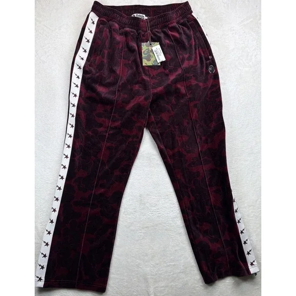 A Bathing Ape BAPE Solid Camo One Point Velour Track‎ Pants Mens Large NWT
