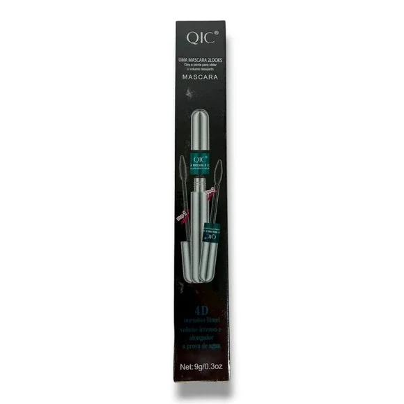 QIC Mascara 2 in 1 4D Silk Fiber Double Effect Waterproof‎ Volumizing Black New