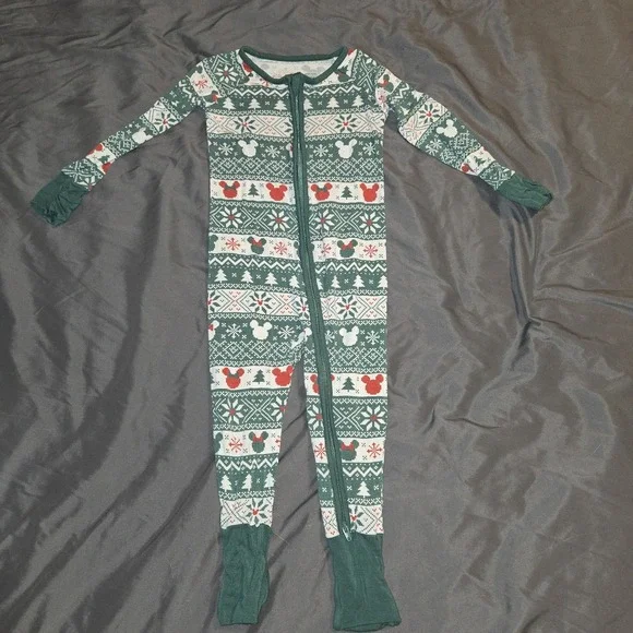 LS X Disney Fair Isle‎ Green Mickey Zippy Bamboo Size 12-18 Months Holiday