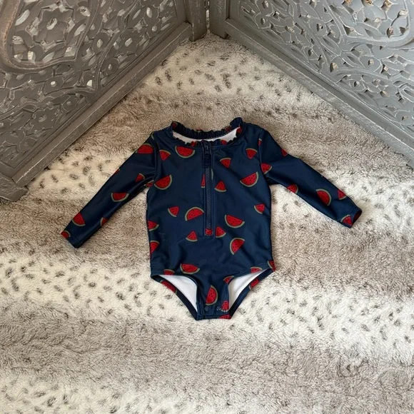 Carter’s long sleeve rashguard swimsuit baby girls 6 months watermelon beach