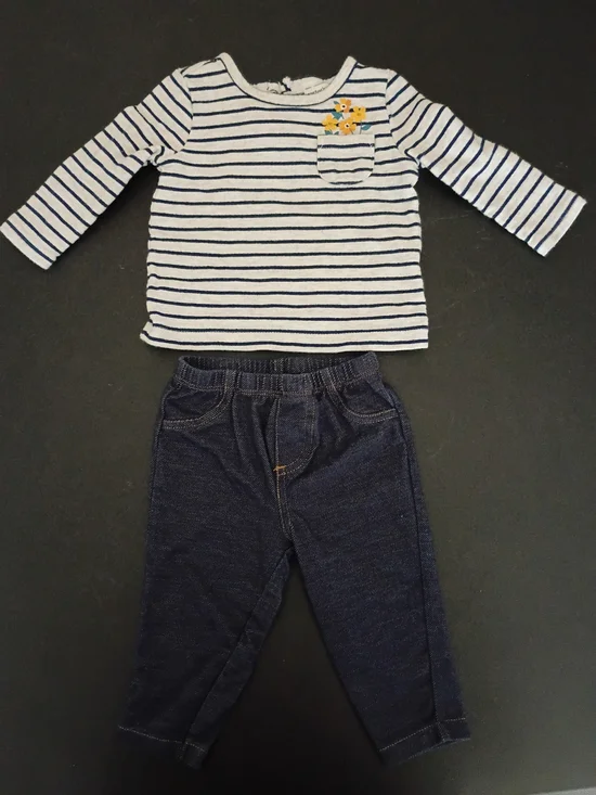 Carter's Baby Girl 2-Piece Striped Long Sleeve Pocket Top & Denim Jeans - Size 6