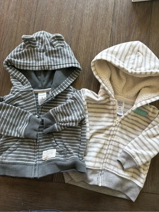 Carter's Gray Striped Hooded Baby Jacket Set - Zip Front- 3m