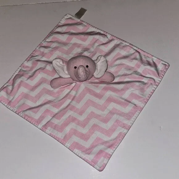 Carters Cuddle Plush Elephant Lovey Security Blanket Chevron Print Bright Pink