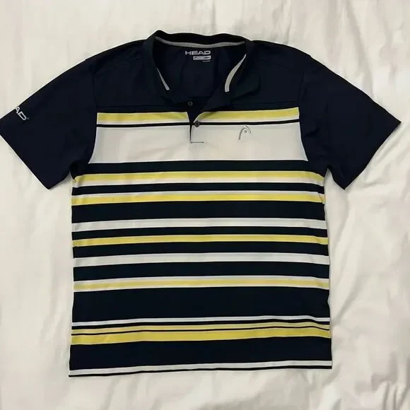 HEAD Tennis Golf Performance Polo Navy Yellow Striped Men’s Large