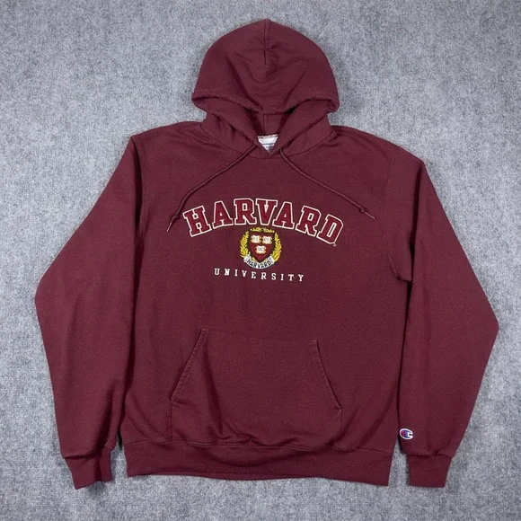 Harvard University Champion Hoodie Mens Large Maroon Embroidered Pullover