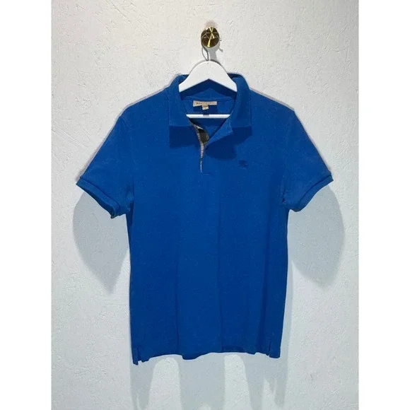 Burberry London England Mens Blue Pique Cotton Polo Shirt Large 3974314