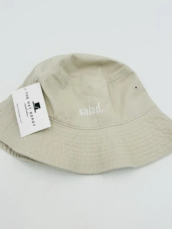 THE HAT DEPOT Bucket Hat Tan 100% Cotton Newhattan Sz S/M Embroidered Salad NEW