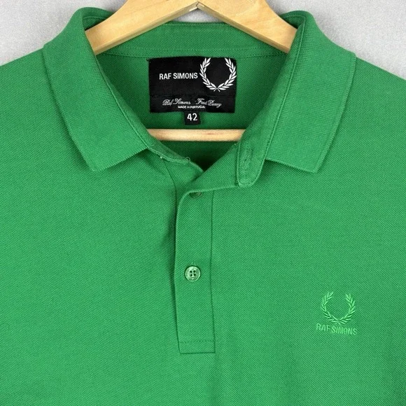 Raf Simons x Fred Perry Polo Shirt Men's 42 Medium Green Slim Fit Casual Preppy