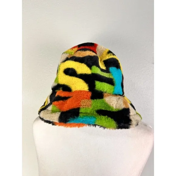 FURRY BUCKET HAT Unisex One Size Adjustable Multicolor Y2K‎