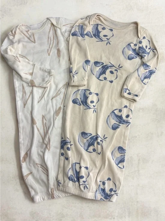 Carter's Cream Sleep Gowns with Blue Panda & Tan Leaf Prints