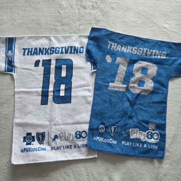 Detroit Lions Thanksgiving Day Jersey Towel‎ 2018 Game Day Rally Set Of 2