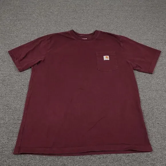 Carhartt Shirt Mens Large Red Short Sleeve Pocket Tee Tagless Loose Fit Workwear