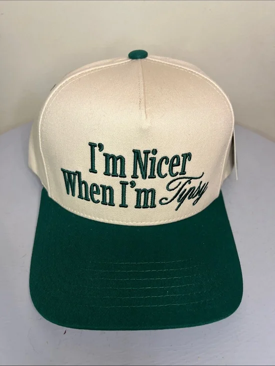 C.C Cream and Green 'I'm Nicer When I'm Tipsy' Cap NEW