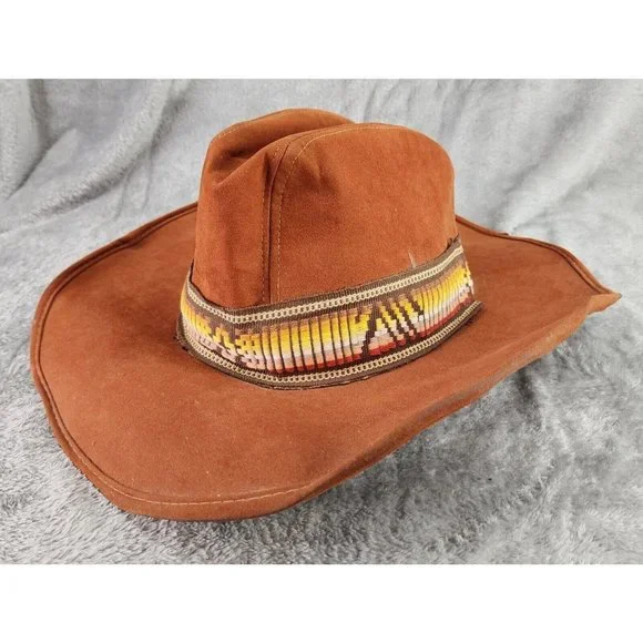 Unisex Western Hat Medium Burnt Orange Vintage Distressed Rancher Retro Band USA