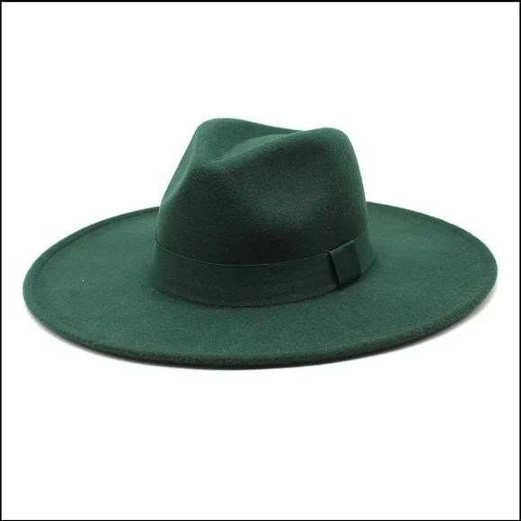Dark green Bigger Wide Brim Fedora Hat