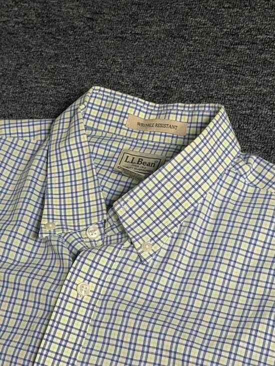 L.L. Bean Men’s Plaid Button-Down Shirt in White, Blue, and Light Green