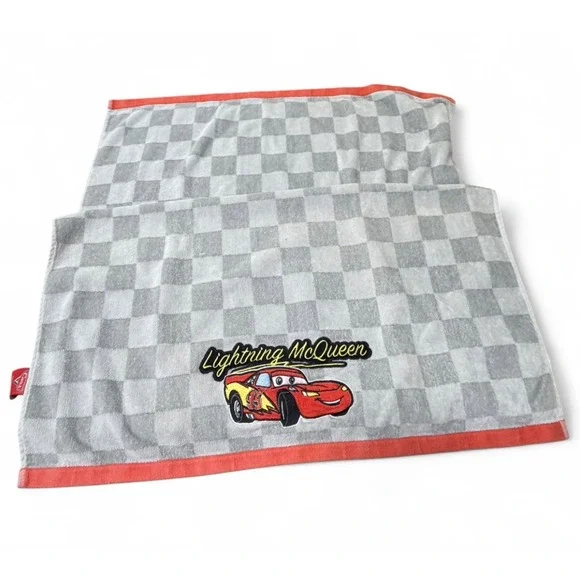 Disney Pixar Cars Lightning McQueen Towel Gray Checkered Embroidered Racing