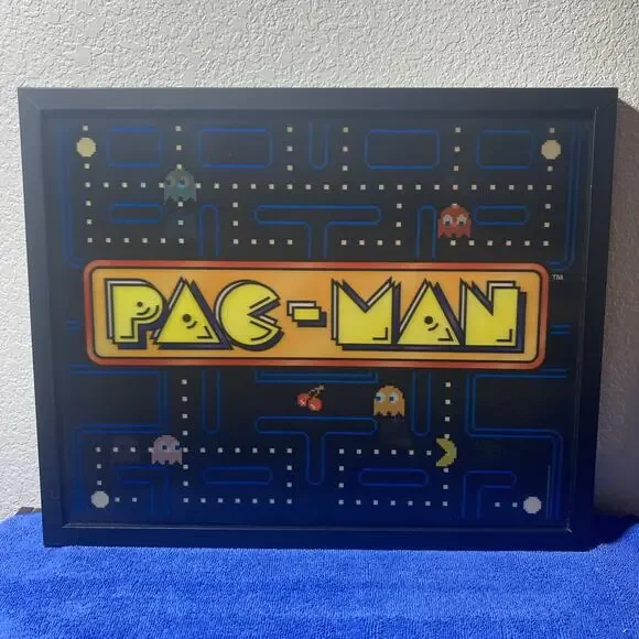 PAC MAN Holographic Wall Art Retro Arcade. Characters Move With Perspective