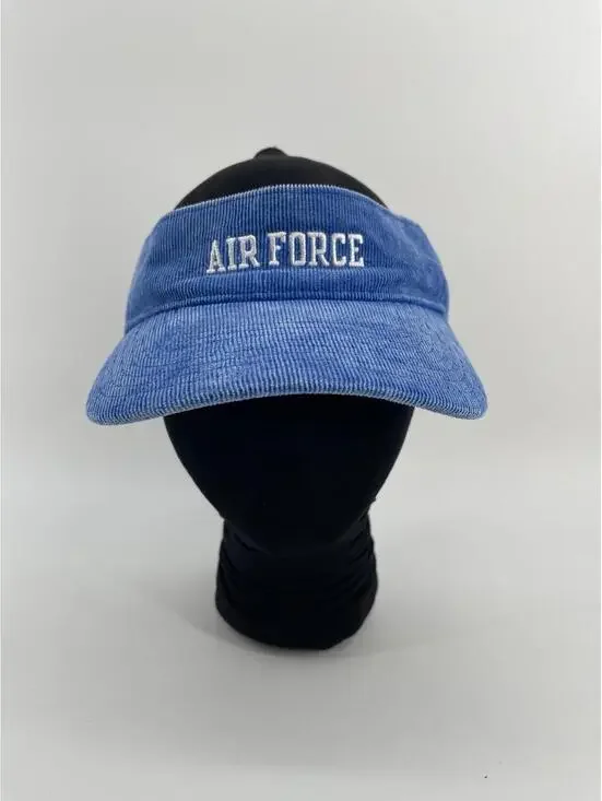 Y2K Nike Air Force Corduroy‎ Visor Blue Adjustable Strap Hat Swoosh OSFA