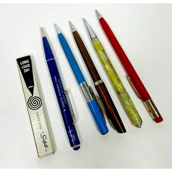Vtg mechanical pencils lead Lyncraft Green Celluloid Scripto Blue Red Set 5