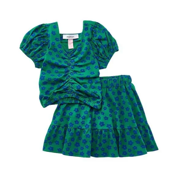 Marion Girls 2Pc Floral Top & Skirt Set