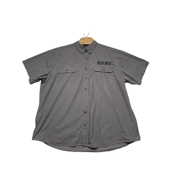 Harley-Davidson Mens 3XL Grey HDMC Embroidered Short Sleeve Button Up Shirt