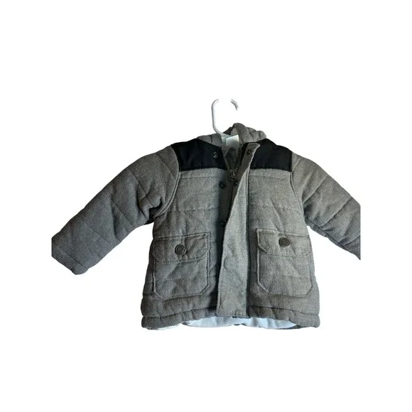 Carter's Hooded Puffer Jacket 6M Grey Sherpa Lined Quilted Outerwear Kids