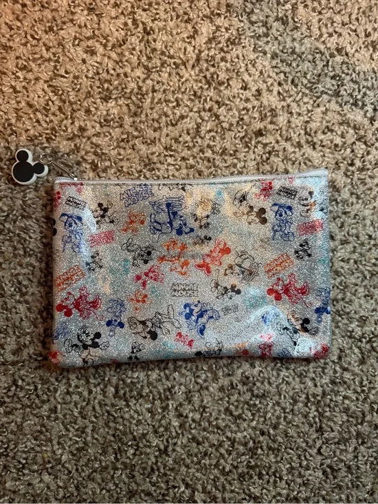 Disney Silver Glitter Mickey Pencil Case with Multi-Color Prints