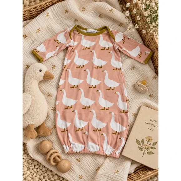 Zebi Baby Pink Goose Print Long Sleeve Infant Gown Sleep Sack 0-3 Months
