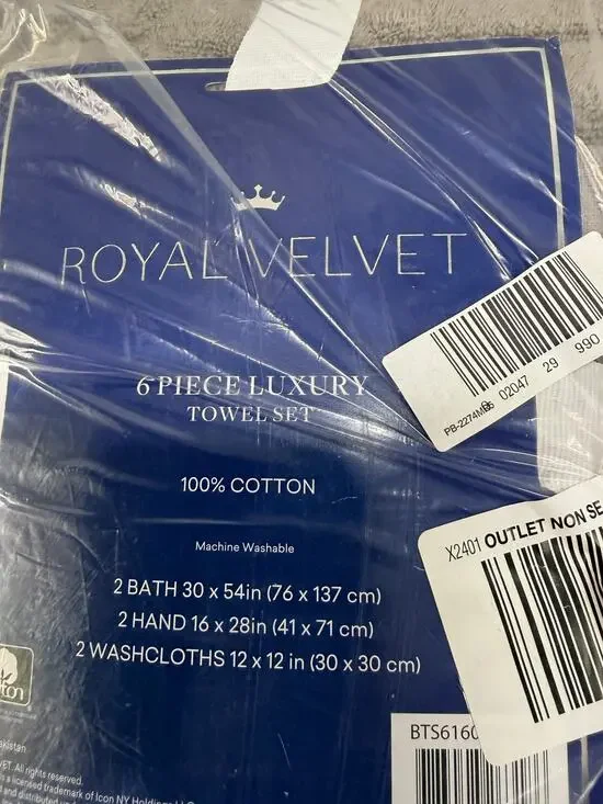 Royal Velvet 6-Piece Luxuxry Cotton Towel Set Grey 100% Cotton