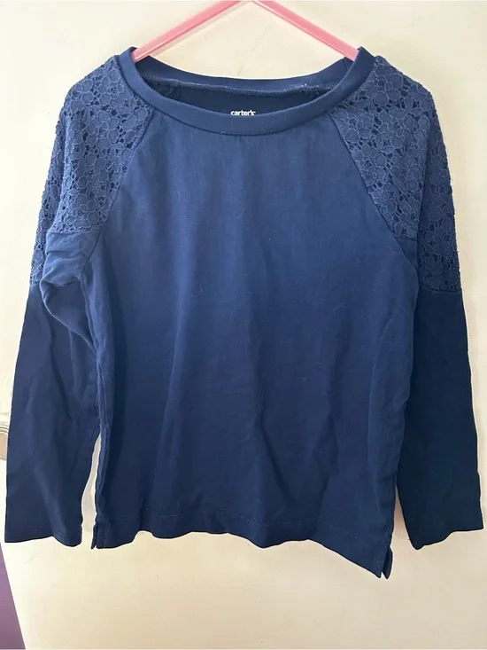 Carter's Navy Long Sleeve Top with Lace Shoulders