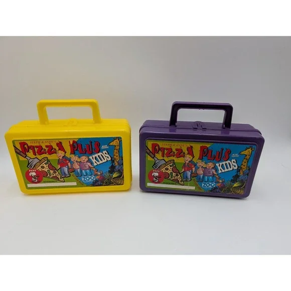 Whirley Industries Pizza Plus Yellow‎ Purple Pencil Case Lunch Box Kids Meal Lot