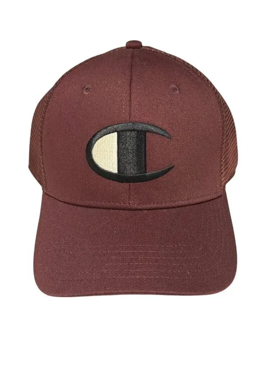 Champion Burgundy Snapback Trucker Hat With Mesh Back & Adjustable Strap
