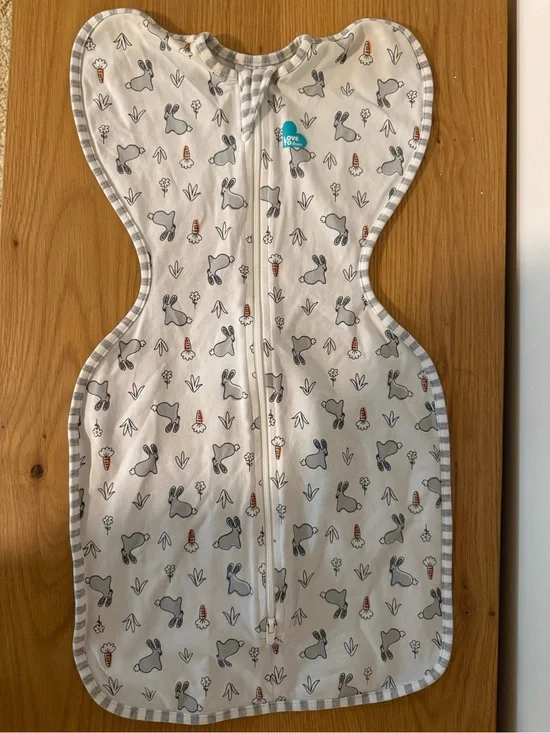 Love To Dream White Swaddle with Grey Bunny and Orange Carrot Print