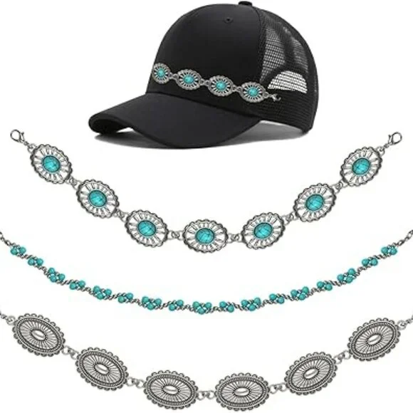Hat Brim Chains for Women's Baseball Caps 3 Style in set‎ Western Cowgirl