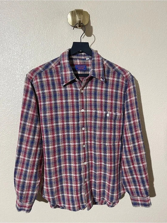 Vintage Missoni Red, Blue & White Plaid Button-Down Shirt