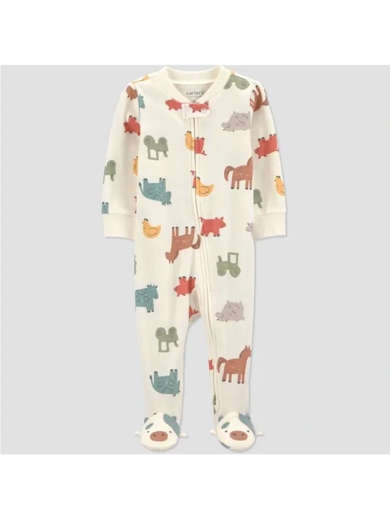 Carter's Cream Footed One-Piece Pajamas with Colorful Farm Animal Print