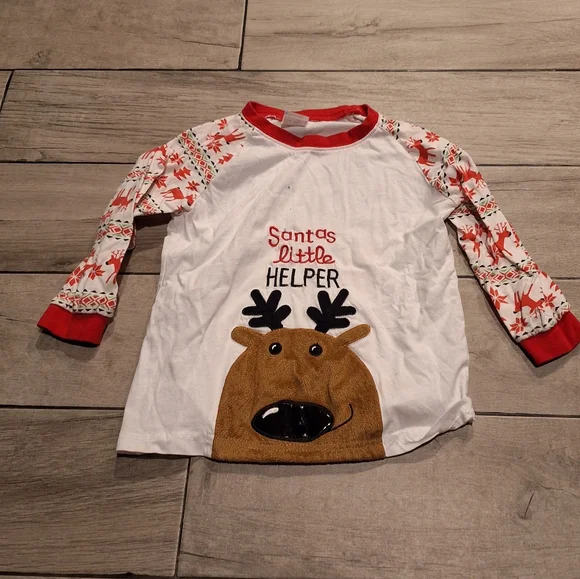 🍁 Santa's Little Helper long sleeve reindeer Christmas pajama top🦋