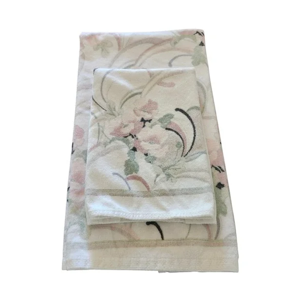 Vintage‎ Springmaid Bath & Hand Towel 100% Cotton USA Floral Anastasia Poppies